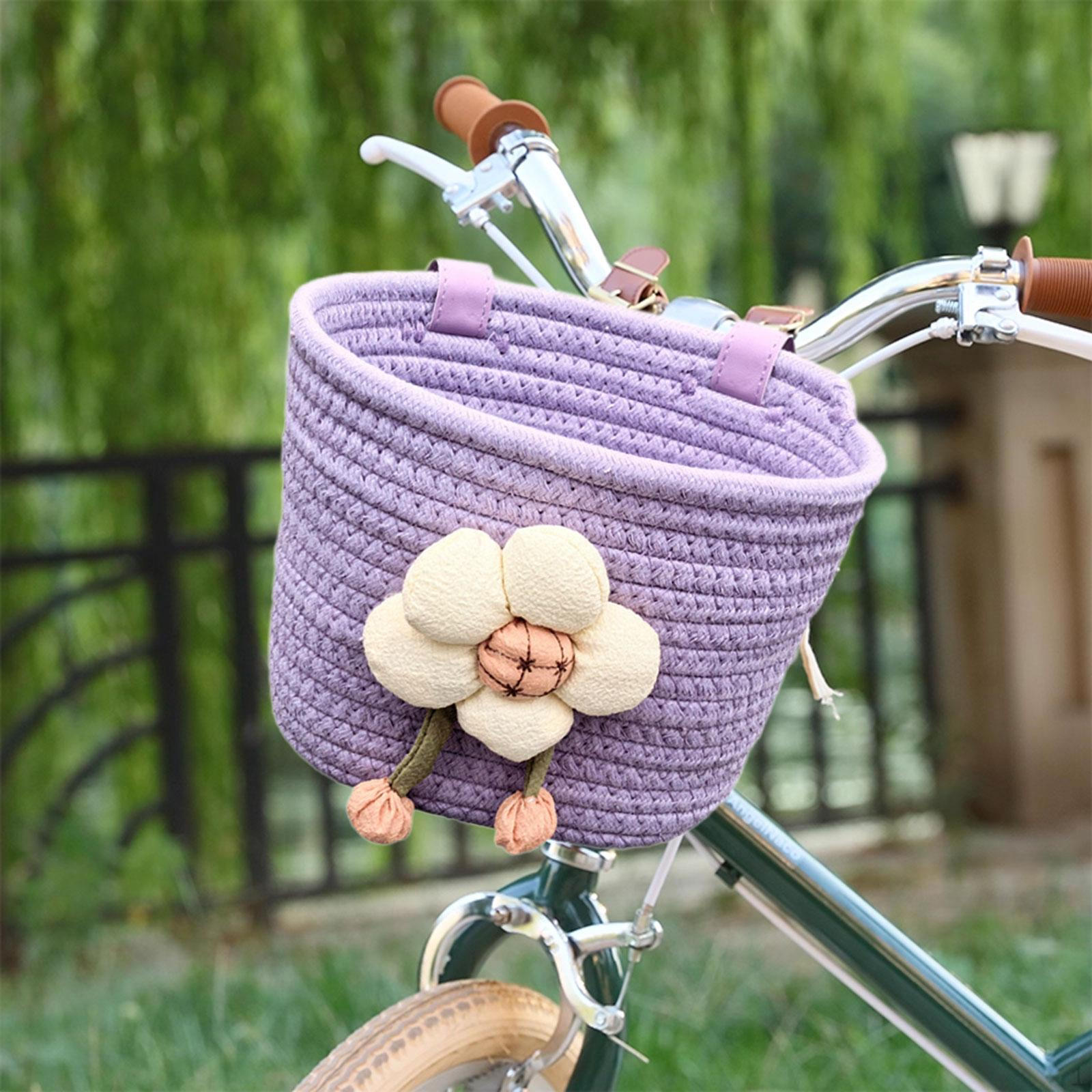 

Мягкая плетеная корзина для детского велосипеда с регулируемым ремешком из ПУ кожи, подходит для руля диаметром 2-5 см для 12-16 фиолетовый