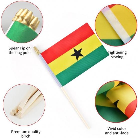 25Pack Small Ghana Flag Handheld Mini Ghanaian Flags on Stick 5x8 Inch
