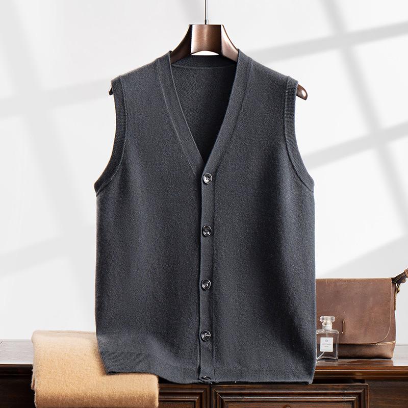 Men`s Cashmere V-Neck Cardigan Vest -