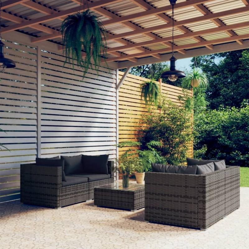 Día y Noche - Día y Noche Set de muebles de jardín 5 pzas y cojines ratán sintético gris