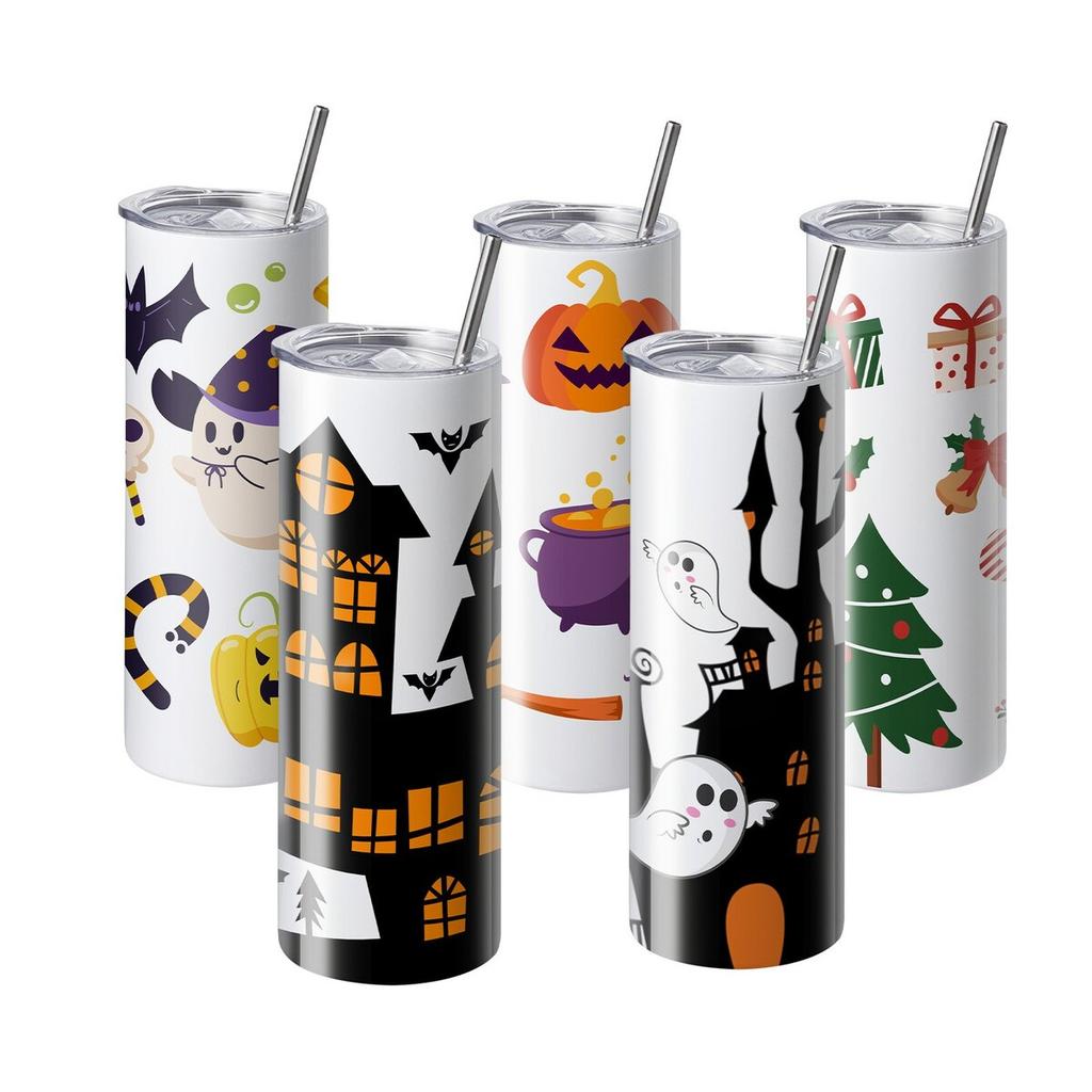 50 Pack Straight Sublimation Tumblers, 20 oz Blank Tumbler Bulk, Stainless Steel Double Wall Tumbler Cups with Straw, Lid, Brush, Base, Shrink Wrap,