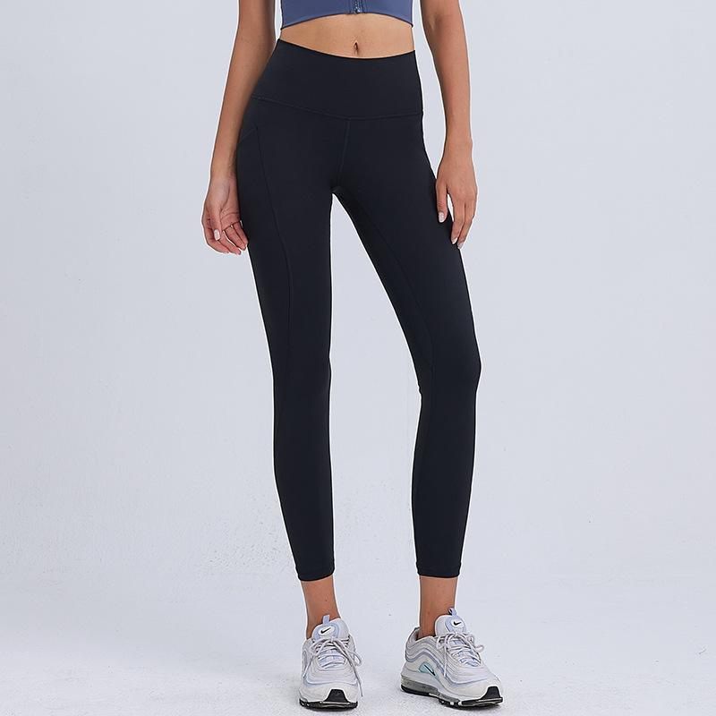 Naked high waist pocket yoga pants women's peach hip-lifting fitness pants training running sports leggings can be worn outside