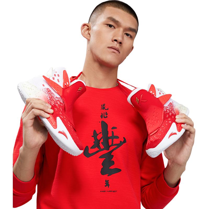 Anta Solid Color Print Chinese Characters Crew Neck Sweatshirt Men Tops Black 152011718-3