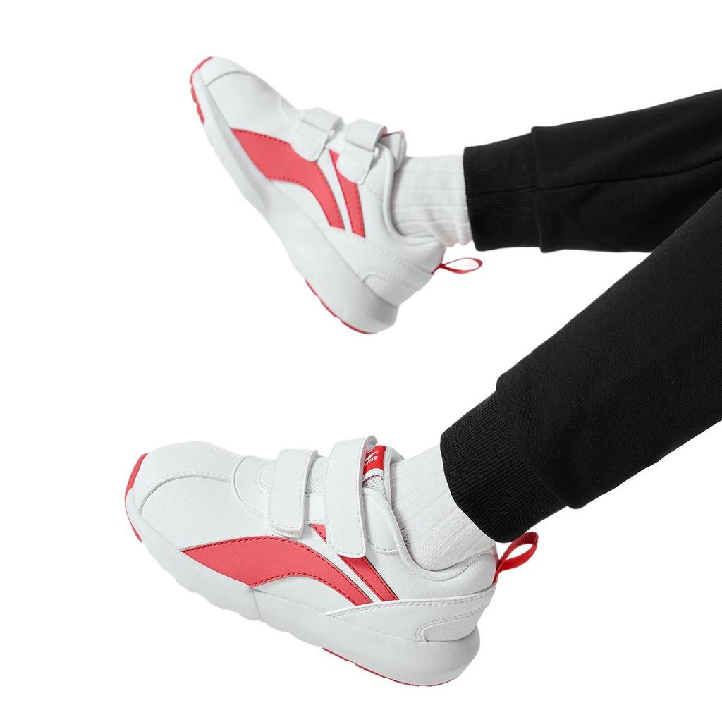 Li Ning Kids Sports Lifestyle Synthetic Leather Comfortable Simple Casual Shoes Kids Sneakers Standard-White Furong-Red YKAP148-6