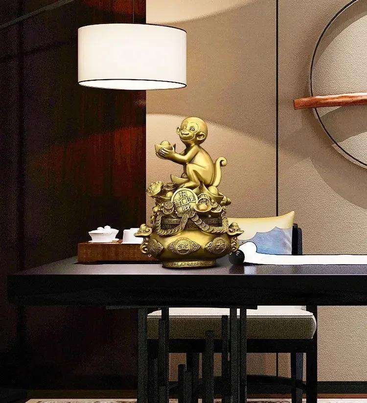 Copper Monkey Ornaments Pot of Treasure Ruyi Monkey Living Room Office Decor