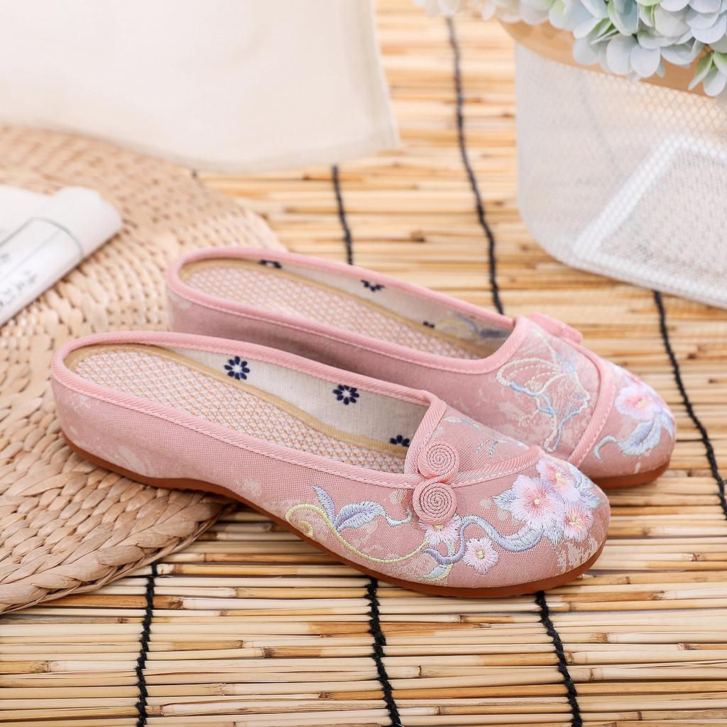 Ethnic Style Home Fashion Embroidered Slippers Spring and Summer Cloth Slippers Women's Sandals Women's Inner Height-increasing Slippers Women's Singl