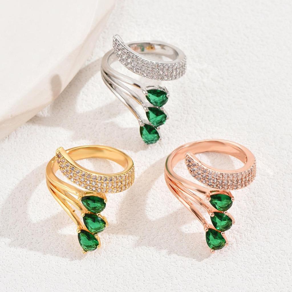 Fashionable Light Luxury Zircon Teardrop Ring: Women's Versatile Marquise Cut Open Finger Design