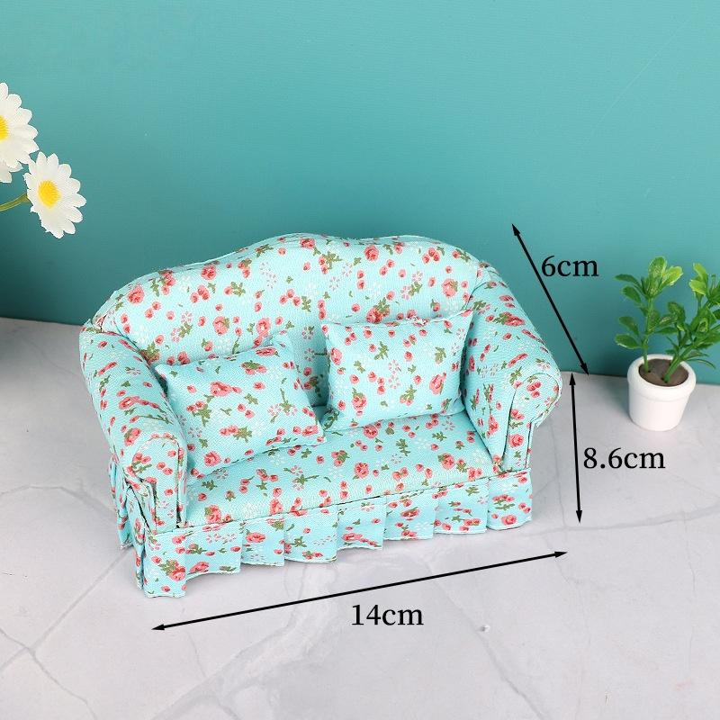 1 Set 1:12 Dollhouse Furniture Double Sitting Sofa With Pillow Kit Doll House Simulation Miniature Living Room Kids Pretend Play