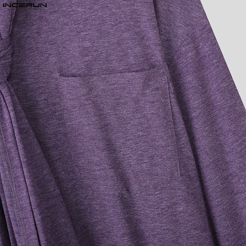 INCERUN Spring Men Tie-up Long Sleeve Casual Loose Oversized Pullover T-shirts Tops