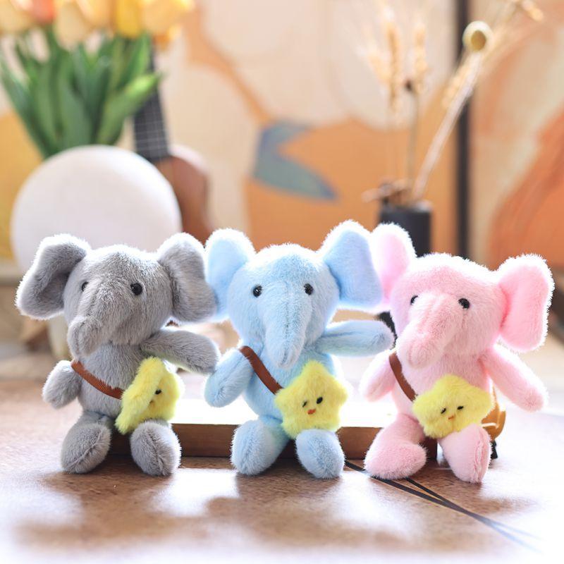 1Pcs Cute Star Elephant Keychain Small Animal Key Ring Bookbag Pendant Plush Toy Birthday Christmas Gift