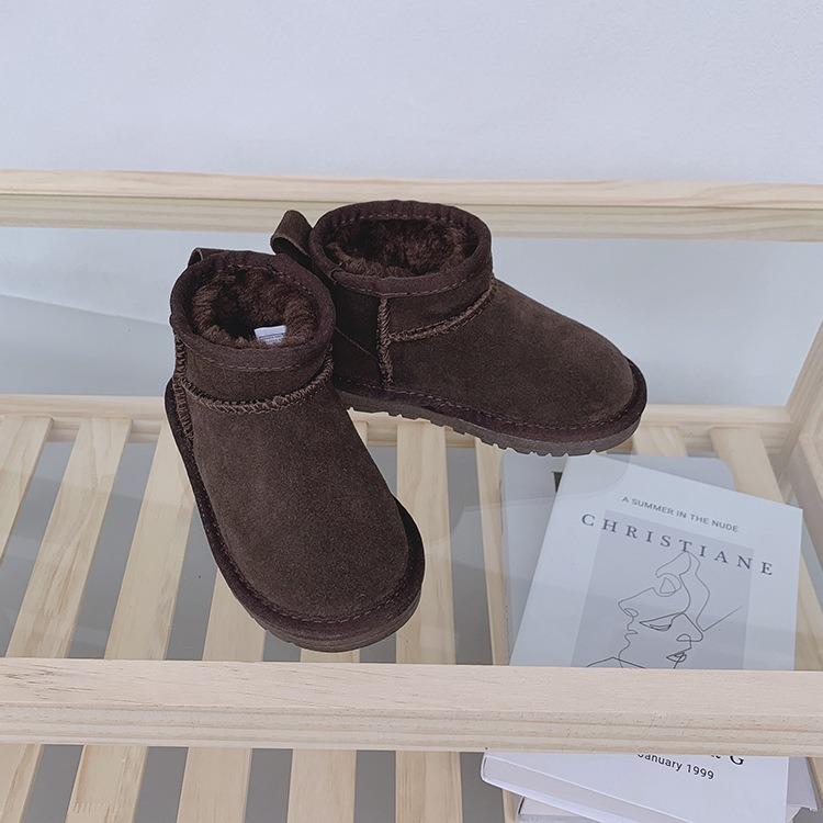 Winter Children Toddler Genuine Cow Leather Snow Boots Ultra Mini Girls Boys Warm Cotton Shoes Baby Fashion Outdoors Short Boots