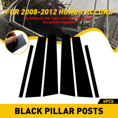 Glossy Black Car Window Pillar Post Sticker Decor Trim Film Fit For Honda Accord 2008-2012