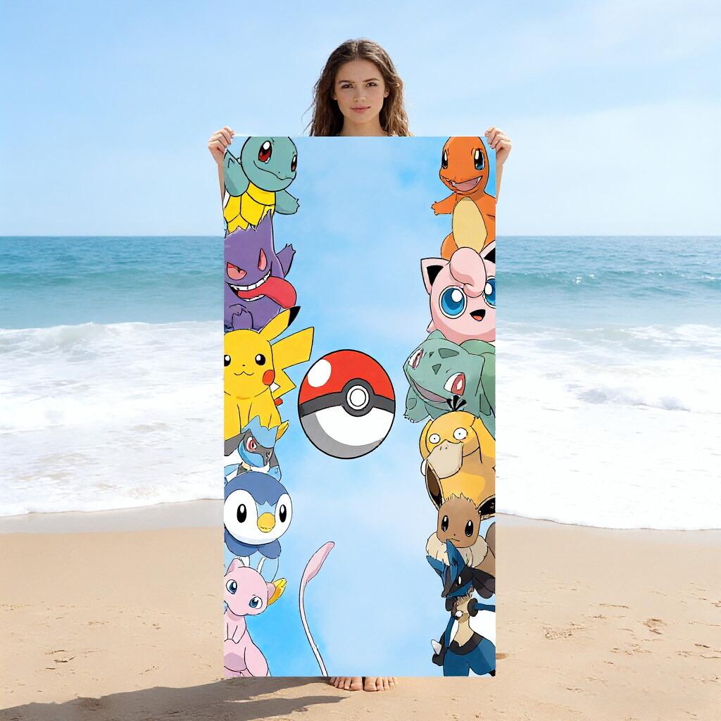 

1pc Toalla de playa Pokmon Pokeball,microfibra Pikachu,toalla de natacin grande,ideal para verano playa piscina niños adultos W30*H60(CM)