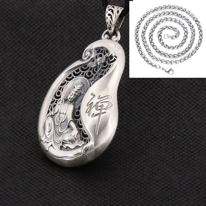 Copper Pendant Necklace Men Women Hollow Carved Buddha Charm With Chain Ethnic Style Spiritual Jewelry