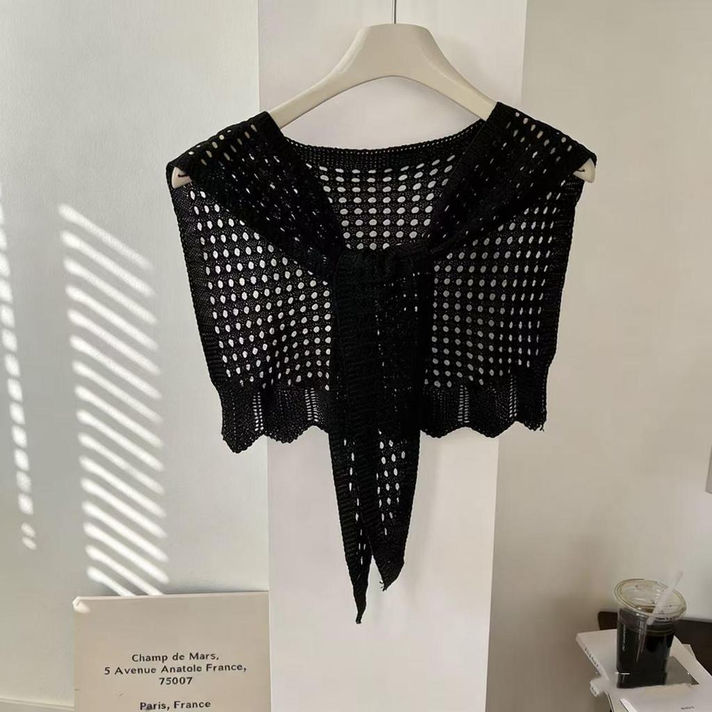 Damen Modestrick-Häkelschal - Dekorative Taillenschleife, Luftige Sommer-Schulterbedeckung, Sonnenschutz mit Rock.