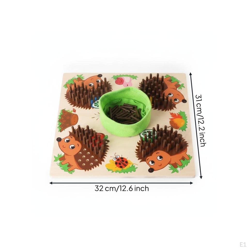 Hedgehog Matching Game Printed Wooden Tabletop Board Cartoon Peg Toy for Children, Kids