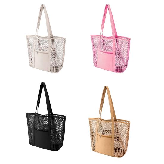 Mesh Beach Tote, Women Shoulder Bag, Sandproof Breathable Beach Bag with Zippered Pocket, Summer Travel Tote Bag for Holiday Daily Use