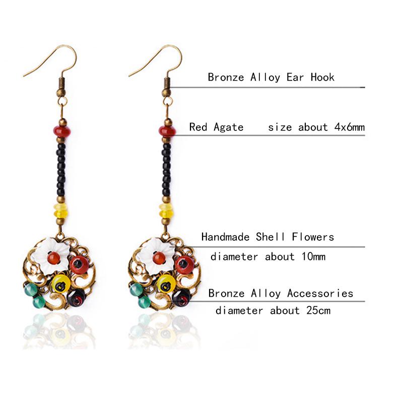 Retro Ethnic Style Shell Flower Handmade Beaded Long Section Pendant Hook Earring