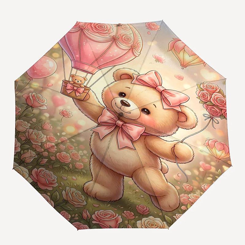 

1PC Teddy Bear, Roses Umbrella-8-Rib Reinforced, Automatic Open, Lightweight & Durable, Fashion Accessory for Outdoor, Beach L0417