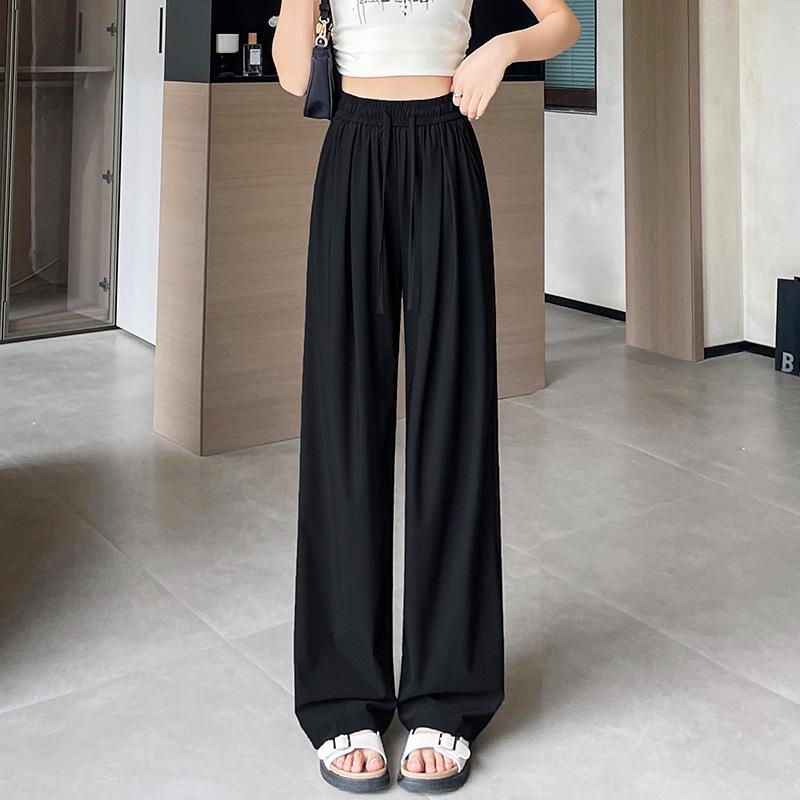 2025 Women's Quick-Dry Ice Silk Wide-Leg Floor-Length Pants, Summer Casual Lightweight Loose Fit, Plus Size Available