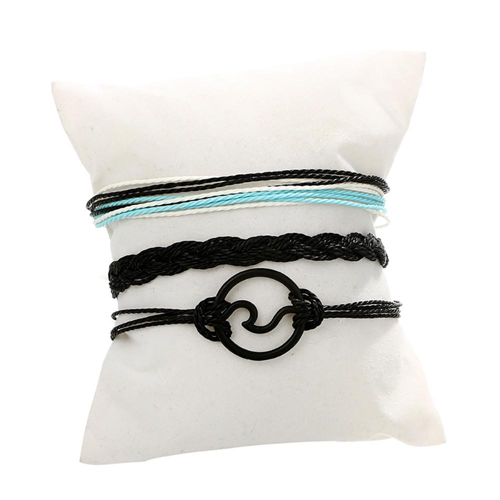 Bohemian Wax Line  Bracelet Alloy Handmade Hemp Rope Bracelet Set