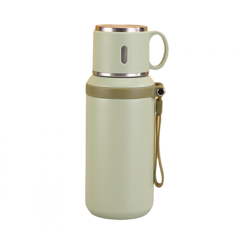 Stainless Steel Insulated Bottle With Cup Lid Tea Infuser Portable Travel Thermos Mug With Strap Leakproof 600ml 800ml For Office Outdoor Use