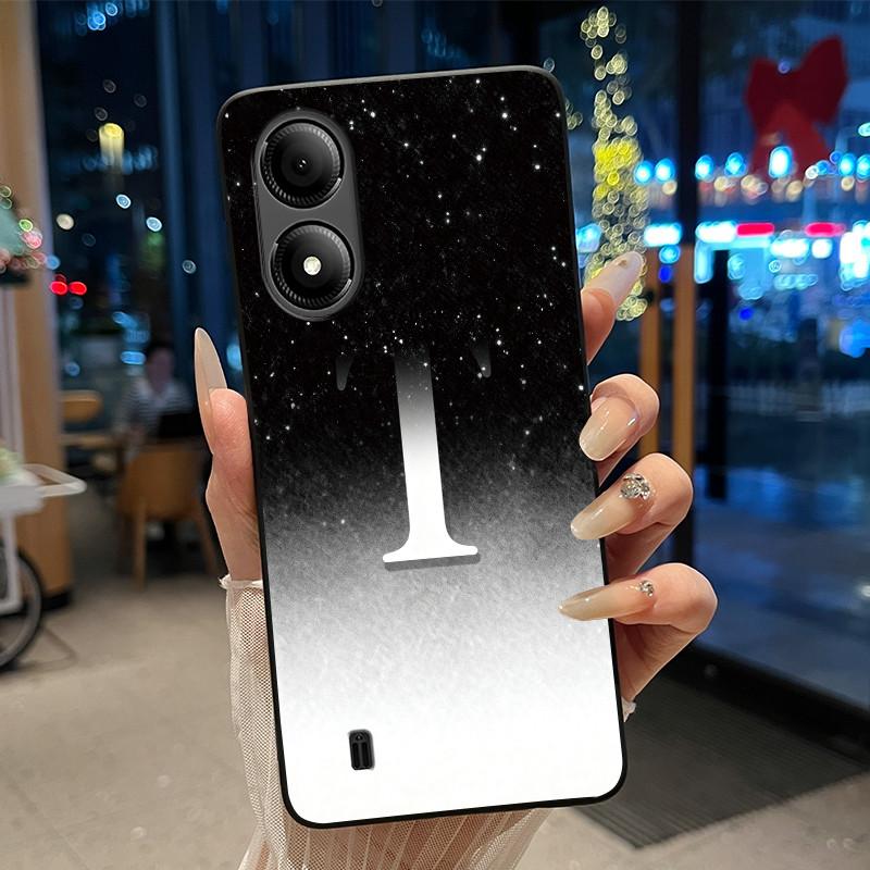 Exclusive Initial Letter With Flower Phone Case For ZTE Blade A33s Soft Silicone Black Case ZTE Blade A33s Anti-scratch Casing