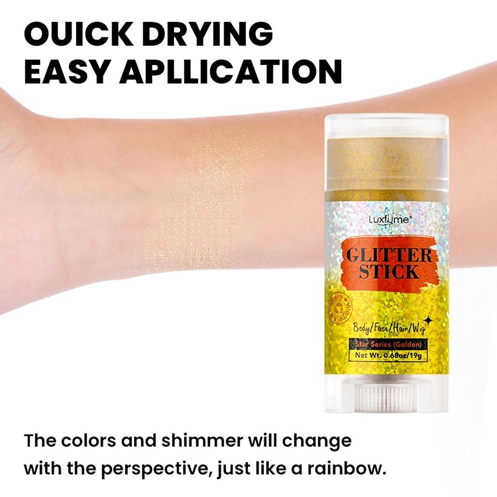 Gold Glitter Stick, Face, Hair And Body Glitter, Easy to Apply & Remove, Washable And Non-Toxic, Festival Supplies, Christmas Ornaments-16g