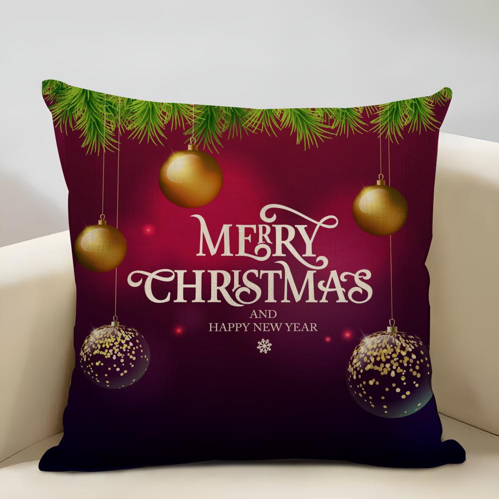 Niedliche Weihnachtselemente Kissenbezug Haushaltsdekoration Leinen Sofakissenbezug: Hautfreundlich & Atmungsaktiv Mit Unsichtbarem Z