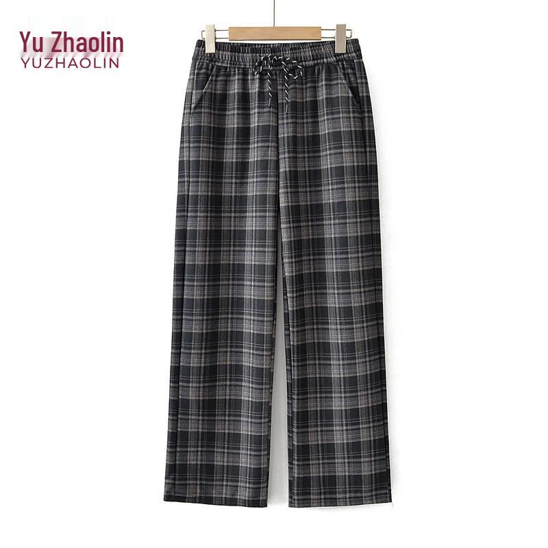 YUZHAOLIN Women s Plaid High-Waist Wide-Leg Pants 4XL