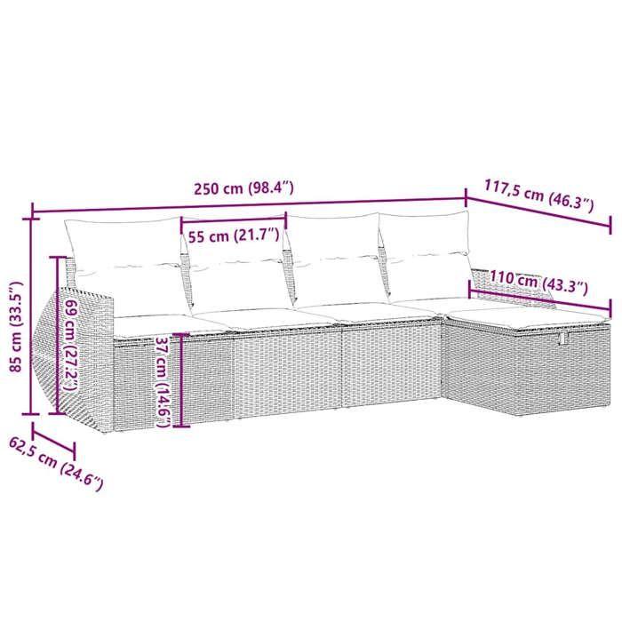 VidaXL Garden Lounge Set with Cushions 5 Pcs, Patio Sofas, Patio Furniture Set, Outdoor Furniture, Grey 3264088