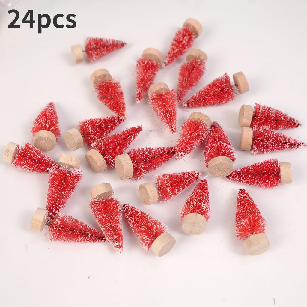24pcs, Mini Christmas Sisal Snow Frost Tree with Wooden Bottling Brush - Perfect Desktop Tree for Christmas Party and Home Decor