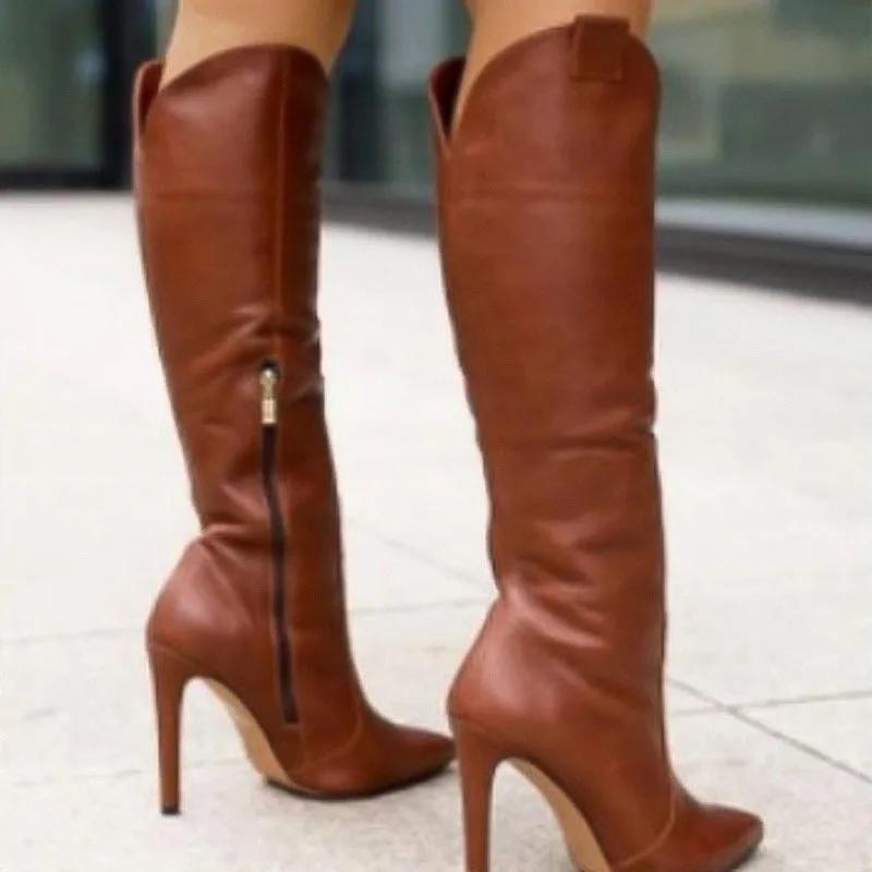 

Туфли-стилетто Замшевые полусапоги на молнии сбоку Ботильоны с острым носком Зимняя обувь на высоком каблуке Женская обувь 35