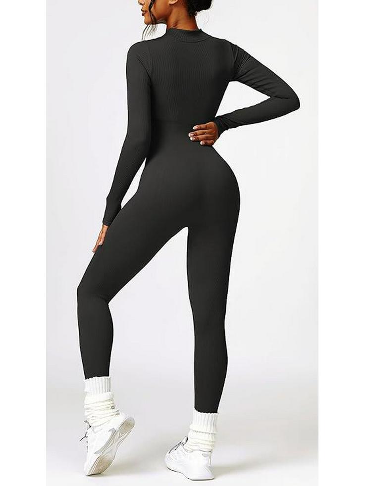 Seamless Long-Sleeve Zip Jumpsuit: Slim-Fit Yoga & Sportswear