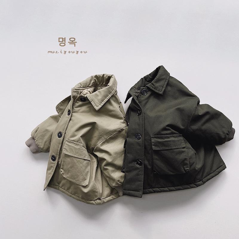 Kids Unisex Harajuku Style Thicken Mid Length Windbreaker Coat Winter Warm Outerwear