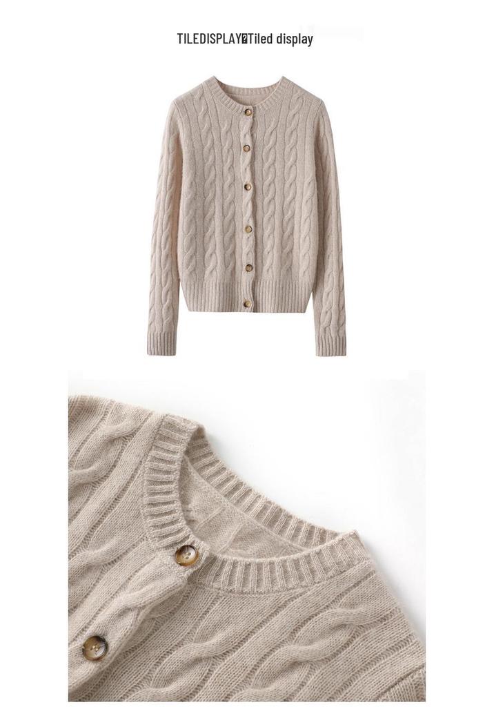 Women's Thick & Warm Slim-Fit Cashmere Cable Knit Cardigan - Flattering Autumn/Winter Sweater Coat