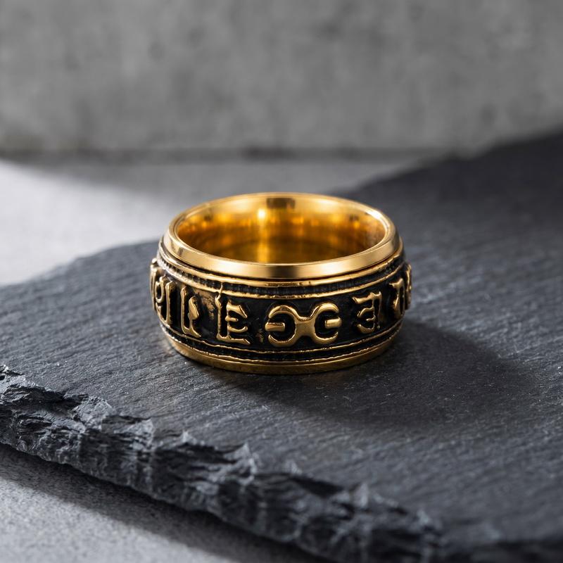 Casual Men's Stainless Steel Rings Sanskrit Rune Inspired Vintage Ring Court Finger Ornaments Fashion Jewelry Party Gifts