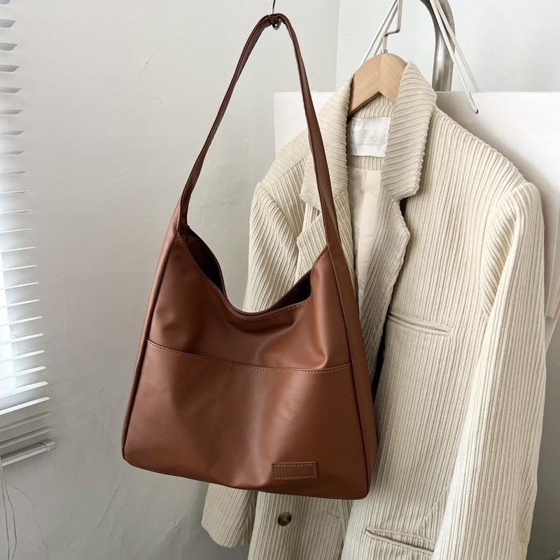 Casual Shoulder Tote Bag Women Soft Pu Leather Versatile Commuter Bag With Pocket