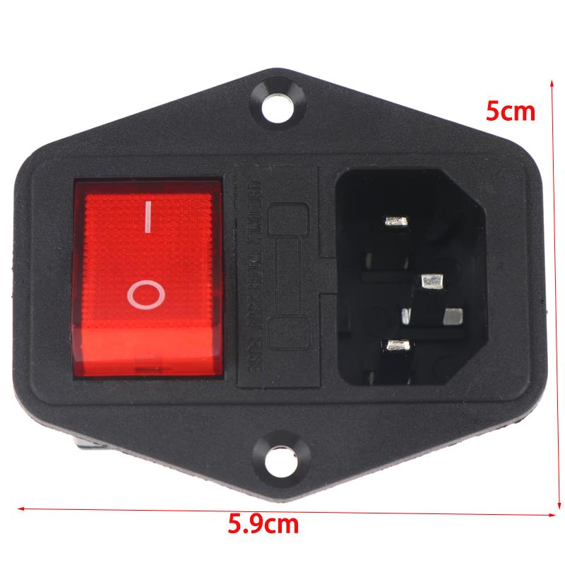 IEC320 C14 AC Electrical Socket Red LED Rocker Switch 10A 250V 3 Pin for Home Theater System Power Access