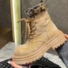 Fashion Ladies Shoes Fashion Lace Up Women's Boots Autumn British Style Round Toe Denim Short Barrel Platform Chunky Heels Naked Boots