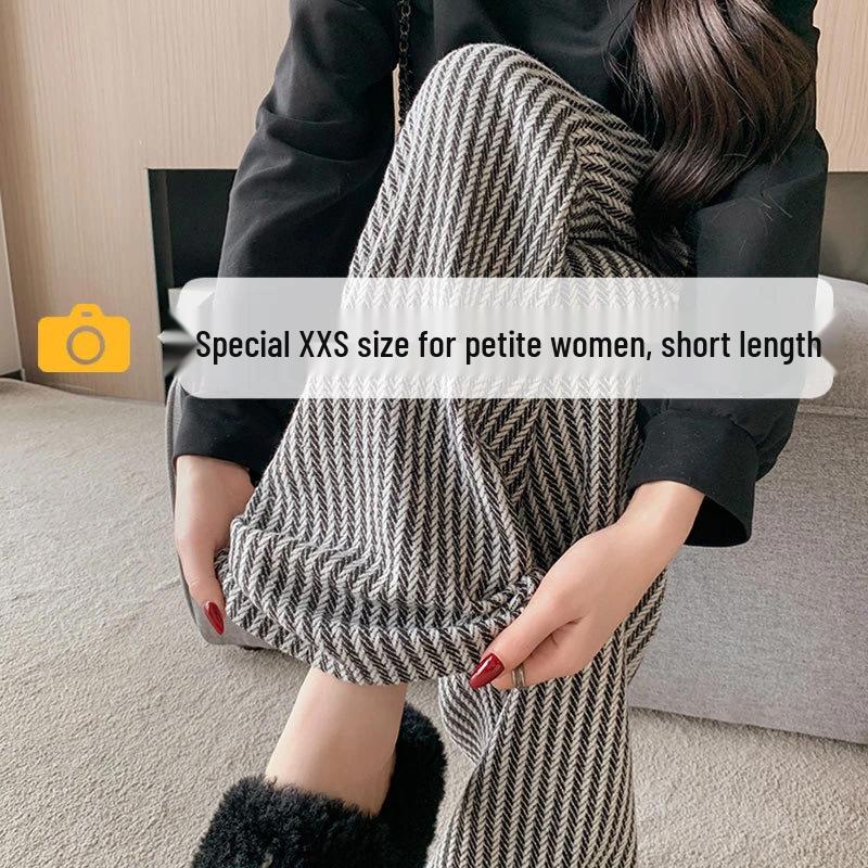 

Women s High Waist Striped Woolen Knit Pants - Slimming Wide Leg, Autumn/Winter Casual L (Recommended for 111-120 lbs)