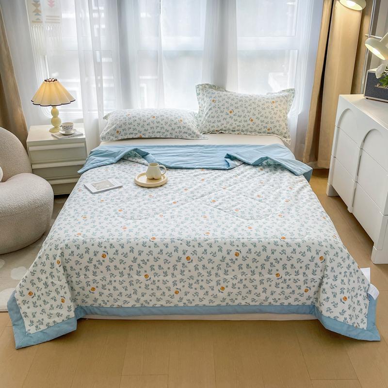 Pastoral Flowers Print Summer Quilt 100% Cotton Home Bedroom Soft Breathable Air Conditioning Quilted Quilt Machine Washable