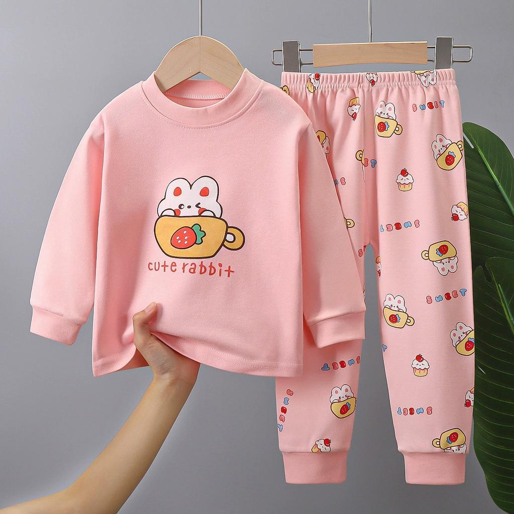 Cotton Children Pajamas Sets Unisex Soft Comfort Warm Cute Cartoon Printed Suitable Boys Girls Perfect for Autumn Winter Warmth