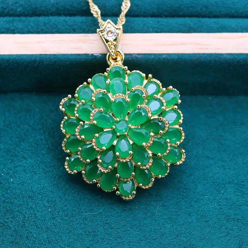 

Geometric Design Green Zircon Pendant Necklace Ladies Fine Jewelry Accessories 45CM зелёный