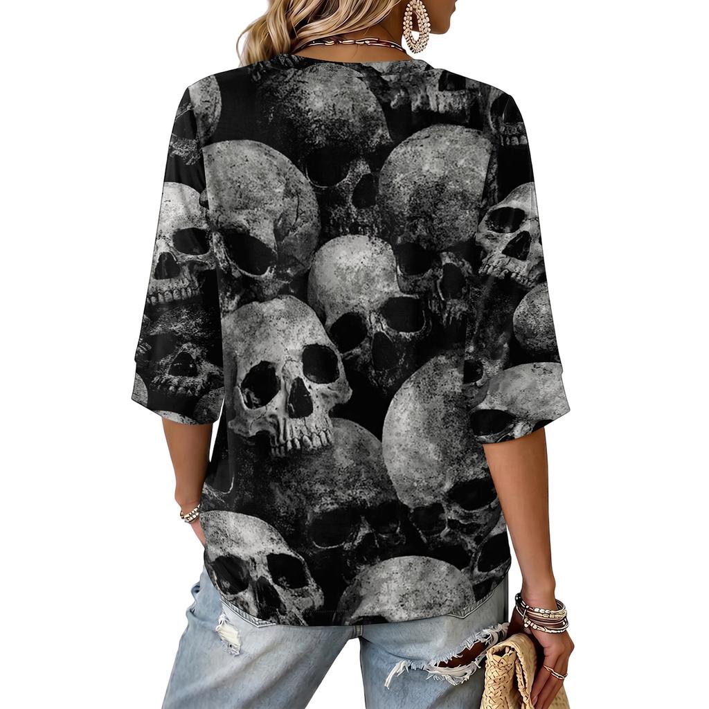 Women's V-Neck Halloween Print Lightweight Top for Spring and Summer