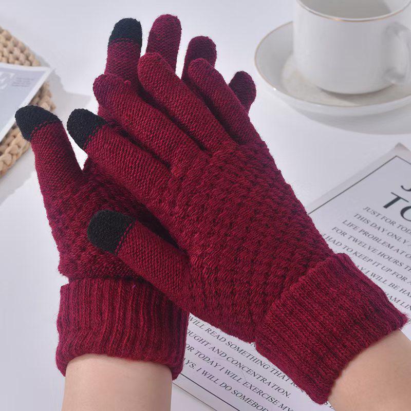 Korean Style Pineapple Cross-Stitch Winter Cycling Gloves for Women