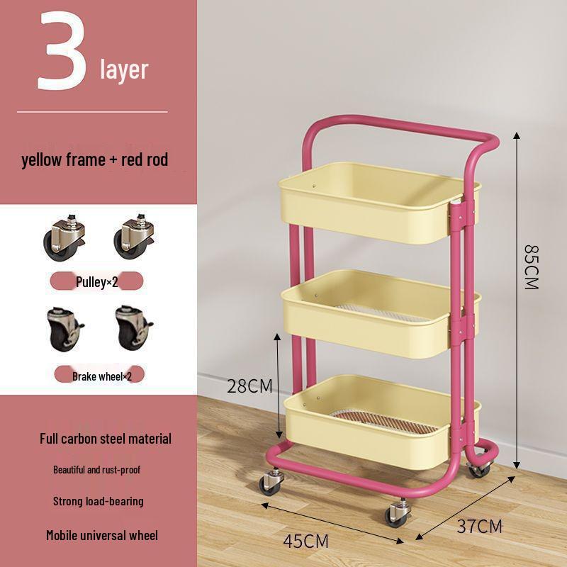 Kitchen Floor-Standing Multi-Layer Snack, Fruit & Vegetable Rotating Storage Trolley
