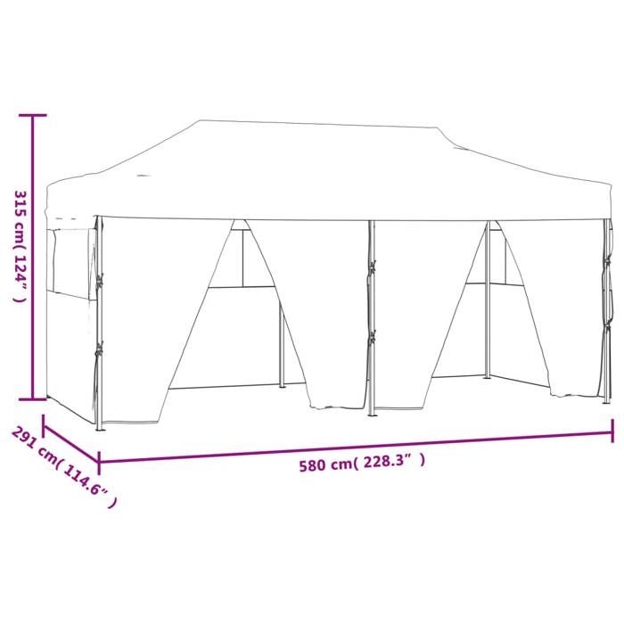 Tente de réception - vidaXL - 3x6 m - Acier blanc - Résistante aux UV - Pliable avec 4 parois