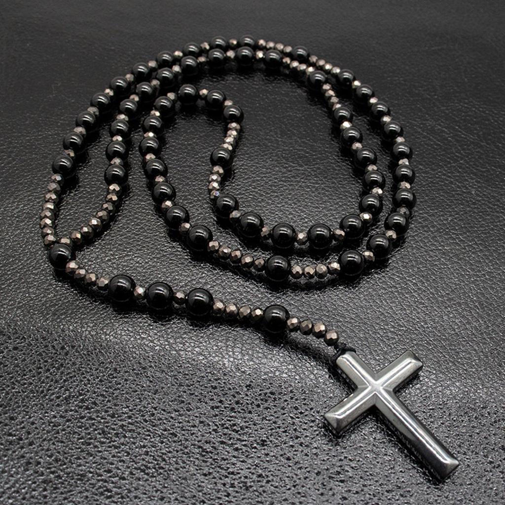 Elegante Collana con Croce di Perline e Pietre Occhio di Tigre Per Uomo Idea Regalo Religioso Collana Spirituale Unisex