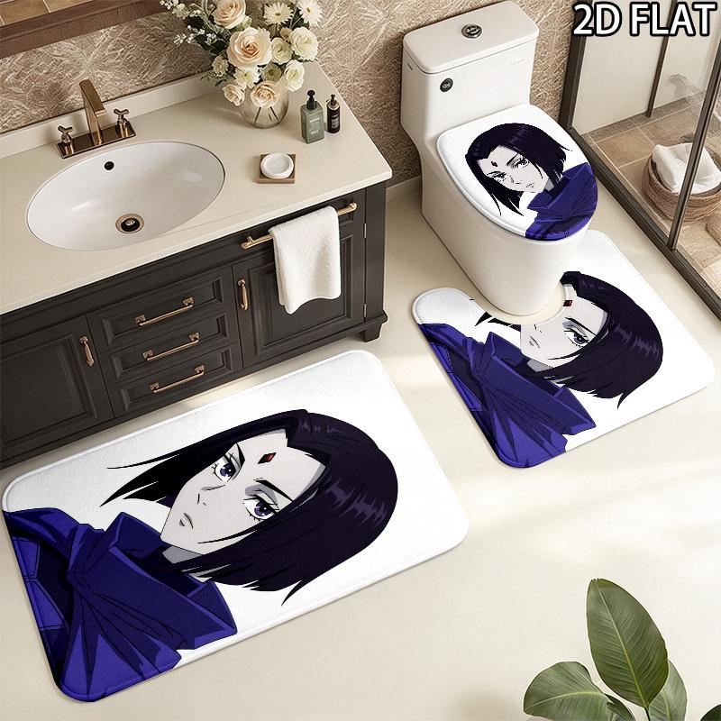 3Pcs Flannel Toilet Mat Set Raven Teen Titans Bathroom Rug Bath Carpet Non Slip Home Decor